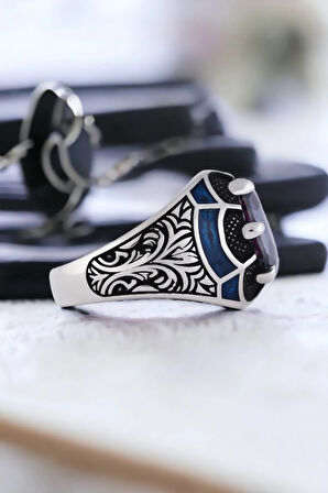 Erkek Gümüş Yüzük - 925 Ayar Gümüş Erkek Mistik Toplaz Taşlı Minimal Erkek Gümüş Yüzük