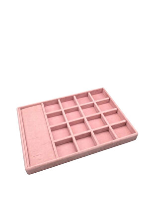 Yerli Üretim Amsterdam Model Süet Kumaş Pembe Renk 34/24 Cm Çekmece Ici Takı Standı