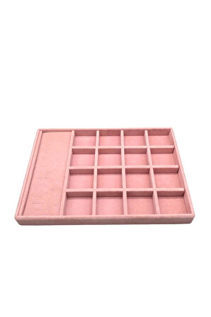 Yerli Üretim Amsterdam Model Süet Kumaş Pembe Renk 34/24 Cm Çekmece Ici Takı Standı