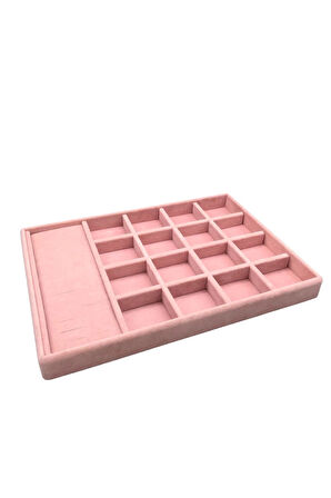 Yerli Üretim Amsterdam Model Süet Kumaş Pembe Renk 34/24 Cm Çekmece Ici Takı Standı