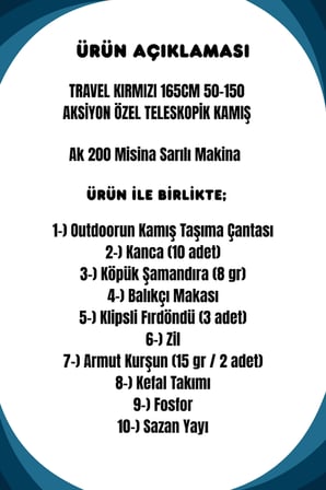 Travel Kırmızı 165CM 50-150gr Ak 200 Çocuk Olta Seti