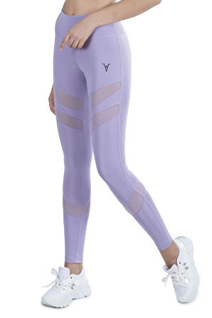 Yüksek Bel Tül Detaylı Kadın Tayt C-22342