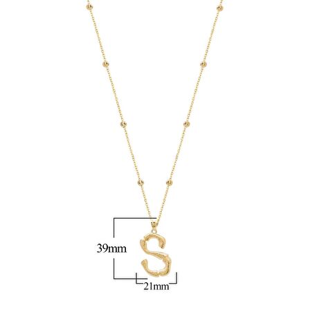 Altın Kaplama Bambu Desenli S Harfi Gümüş Kolye