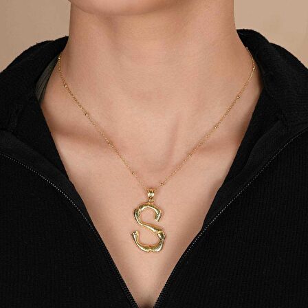 Altın Kaplama Bambu Desenli S Harfi Gümüş Kolye