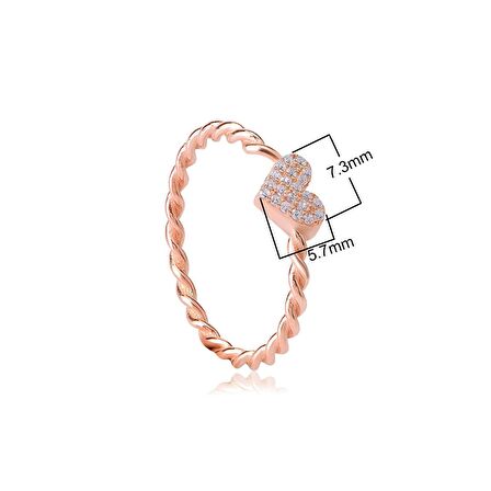 Zirkon Taşlı Pırlanta Möntür Rose Altın Kaplama Kalp Desenli Gümüş Yüzük