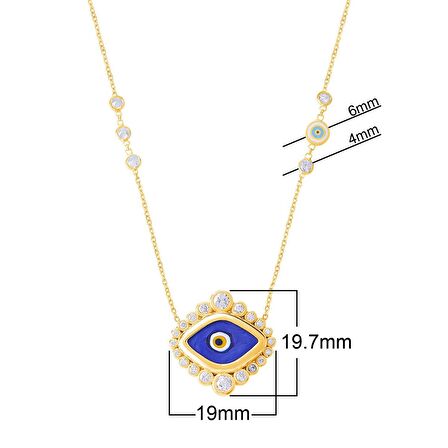 Zirkon Taşlı Pırlanta Montür Sedefli Mineli Göz Desenli Gold Kaplama Gümüş Kolye