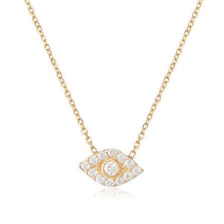 Zirkon Taşlı Pırlanta Montür Göz Desenli Altın Kaplama Gümüş Kolye