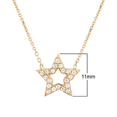 Zirkon Taşlı Pırlanta Montür Yıldız Desenli Altın Kaplama Gümüş Kolye