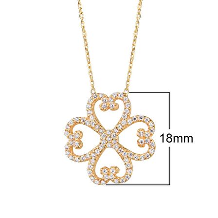 Zirkon Taşlı Pırlanta Montür Kalp Desenli Çiçek Altın Kaplama Gümüş Kolye