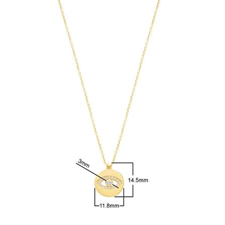 Zirkon Taşlı Pırlanta Montür Altın Kaplama Göz Desenli 11.8 mm Yuvarlak Desenli Gümüş Kolye
