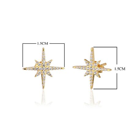 Zirkon Taşlı Pırlanta Montür Kutup Yıldızı Gümüş Küpe