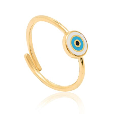 Turkuaz Beyaz Mineli Altın Kaplama Göz Desenli Gümüş Serçe Parmak Yüzüğü