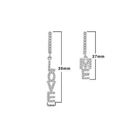 Zirkon Taşlı Pırlanta Montür Gümüş Rengi Kaplama Love Me Gümüş Küpe