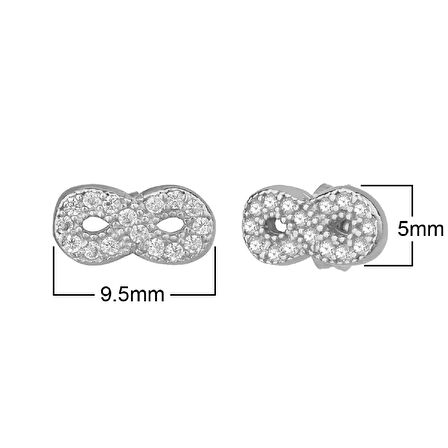 Zirkon Taşlı Pırlanta Montür Gümüş Rengi Kaplama Sonsuzkuk Gümüş Küpe