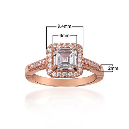 Zirkon Taşlı Pırlanta Montür Rose Altın Kaplama Kenarları Taşlı Tek Taş Gümüş Yüzük