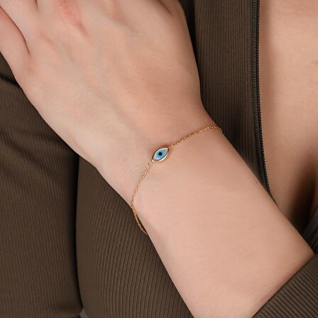 Sedef Göz Desenli Sembol Nazar Boncuklu Altın kaplamalı Gümüş Bileklik