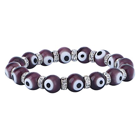 Stretch 10 mm Koyu Mor Renk Nazar Boncuklu Kristal Taşlı Rondel  Bileklik