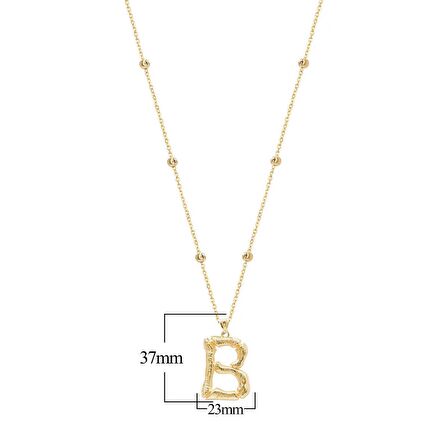 Altın Kaplama Bambu Desenli B Harfi Gümüş Kolye