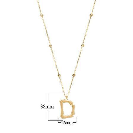 Altın Kaplama Bambu Desenli D Harfi Gümüş Kolye