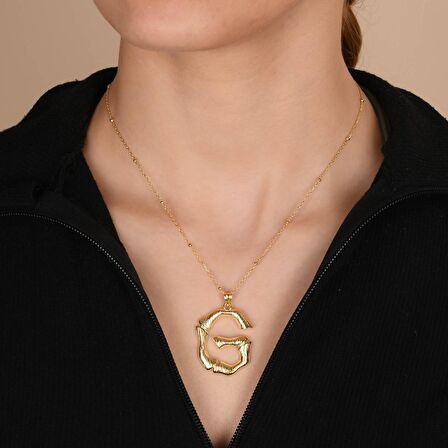 Altın Kaplama Bambu Desenli G Harfi Gümüş Kolye