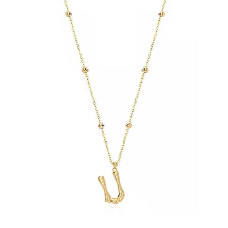 Altın Kaplama Bambu Desenli U Harfi Gümüş Kolye