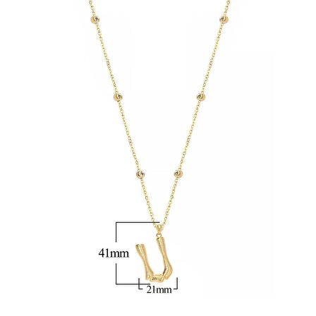 Altın Kaplama Bambu Desenli U Harfi Gümüş Kolye