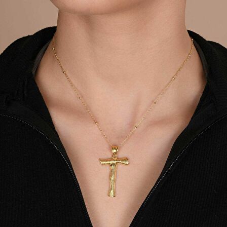 Altın Kaplama Bambu Desenli T Harfi Gümüş Kolye