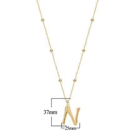 Altın Kaplama Bambu Desenli N Harfi Gümüş Kolye