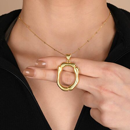 Altın Kaplama Bambu Desenli O Harfi Gümüş Kolye