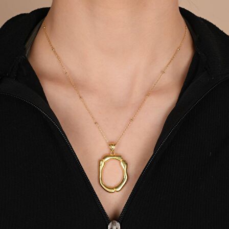 Altın Kaplama Bambu Desenli O Harfi Gümüş Kolye