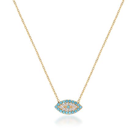 Zirkon Taşlı Pırlanta Montür Göz Desenli Altın Kaplama Gümüş Kolye