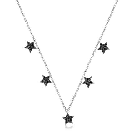 Siyah Zirkon Taşlı Gümüş Rengi Kaplama 5 Yıldızlı Gümüş Kolye
