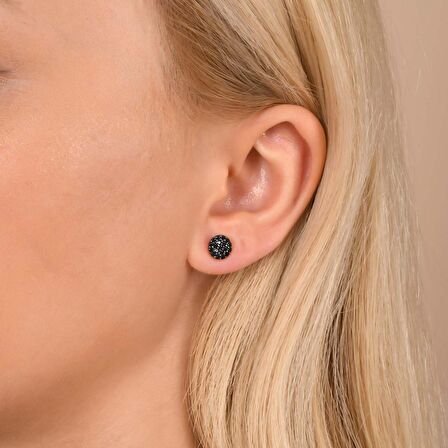 ZirkonTaşlı Pırlanta Montür Yuvarlak Rose Altın Kaplama Gümüş Küpe