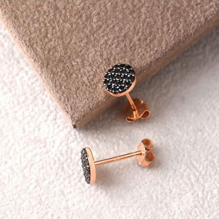 ZirkonTaşlı Pırlanta Montür Yuvarlak Rose Altın Kaplama Gümüş Küpe