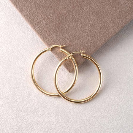 Altın Kaplama Yuvarlak 40 mm Sallantılı Gümüş Küpe