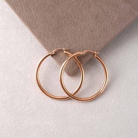 Rose Altın Kaplama Yuvarlak 40 mm Sallantılı Gümüş Küpe