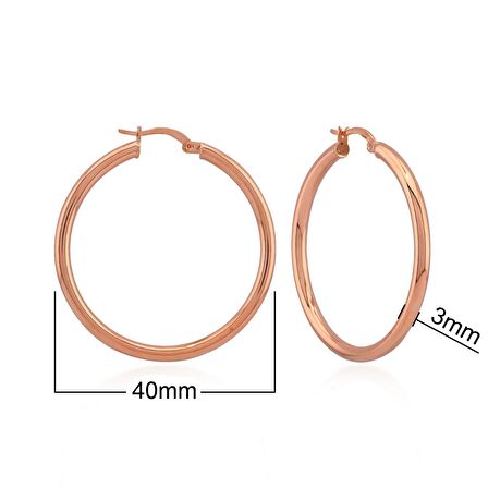 Rose Altın Kaplama Yuvarlak 40 mm Sallantılı Gümüş Küpe