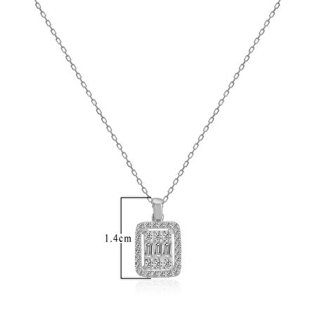 Zirkon Taşlı Pırlanta Montür Gümüş Rengi Kaplama Ortası Baget Taşlı Gümüş Kolye