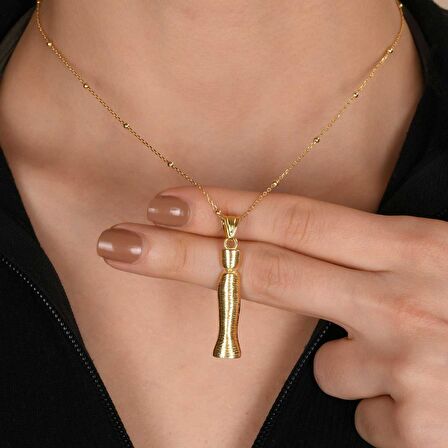 Altın Kaplama Bambu Desenli İ Harfi Gümüş Kolye