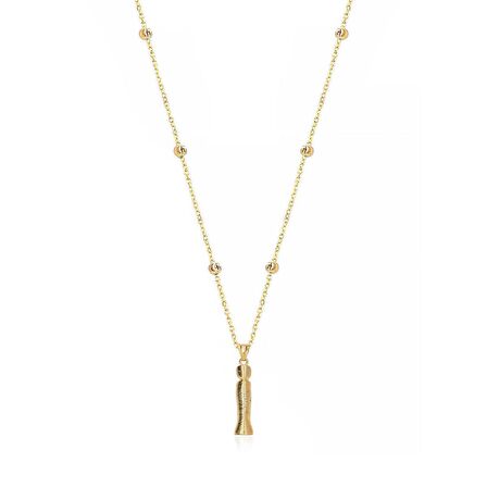 Altın Kaplama Bambu Desenli İ Harfi Gümüş Kolye