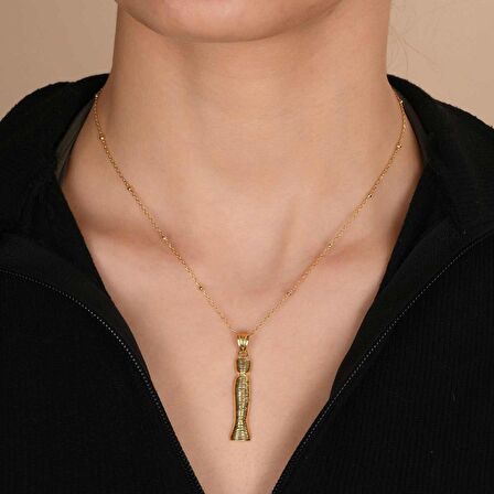 Altın Kaplama Bambu Desenli İ Harfi Gümüş Kolye