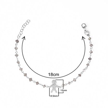 Zirkon Taşlı Pırlanta Montür Gümüş Rengi Altın Kaplama Labradorite Rosary Çocuk Adam Gümüş Bileklik