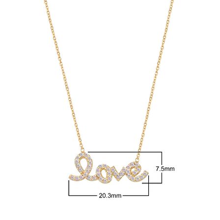 Zirkon Taşlı Pırlanta Montür Altın Kaplama Love Gümüş Kolye