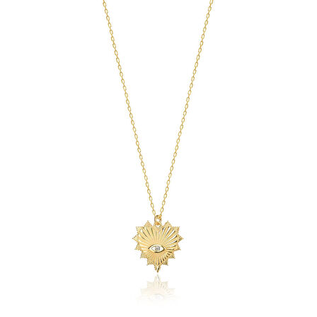 Zirkon Taşlı Pırlanta Montür Altın Kaplama Kalp Göz Gümüş Kolye