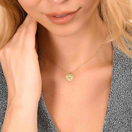 Zirkon Taşlı Pırlanta Montür Altın Kaplama Kalp Göz Gümüş Kolye