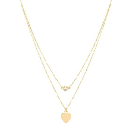 Zirkon Taşlı Gold Rengi Kaplama Gümüş Kalp Kolye