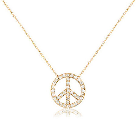 EMILIANO JEWELLERY 925 AYAR GÜMÜŞ ZİRKON TAŞLI  BARIŞ TEMALI KOLYE