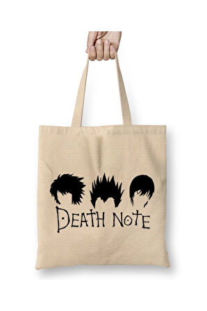 Death Note Death Head Beyaz Bez Çanta Uzun Saplı Alışveriş Çantası Plaj Çantası