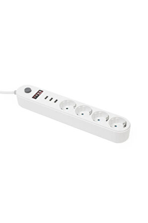 Akım Korumalı 4'lü Priz 3 Port Usb Çoklu Grup Priz 2 Metre Kablo 10a - Beyaz