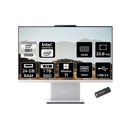 Lenovo IdeaCentre 24IRH9 i7 13620H 24GB DDR5 1TB SSD 23.8" FHD IPS W11H Beyaz All in One PC & PER4
